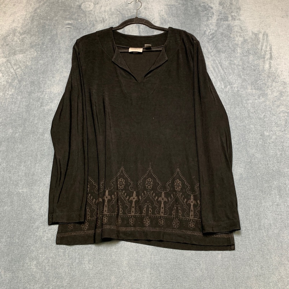 Chico's Travelers Tunic Top Women 3 Black Gothic Arch Stretch Long Sleeve Winter